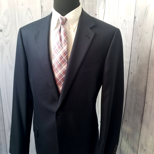 Turnbury Men's Blazer 44L - 46L Silk Wool Navy Blue Hopsack Sport Coat Jacket - Picture 3 of 21