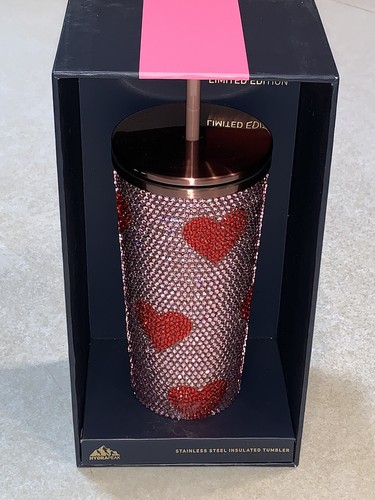 Hydrapeak EDIZIONE LIMITATA Bicchiere Strass Bling Cristallo Cuore Rosso 25oz Paglia - Foto 3 di 6