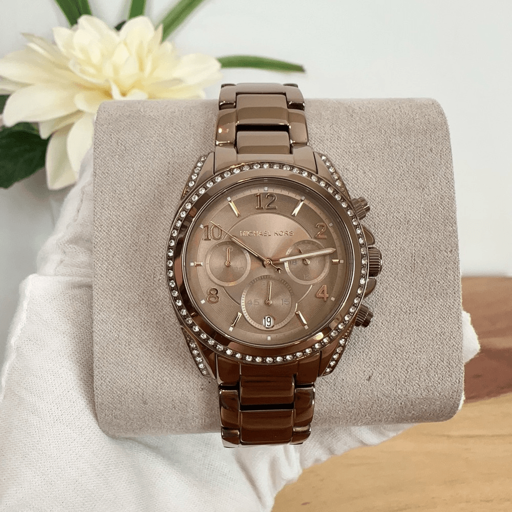NWT Michael Kors Blair Chronograph Brown Stainless Steel Watch