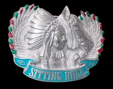 SITTING BULL BELT BUCKLE LAKOTA CHIEF PEWTER  ENAMEL NEW 