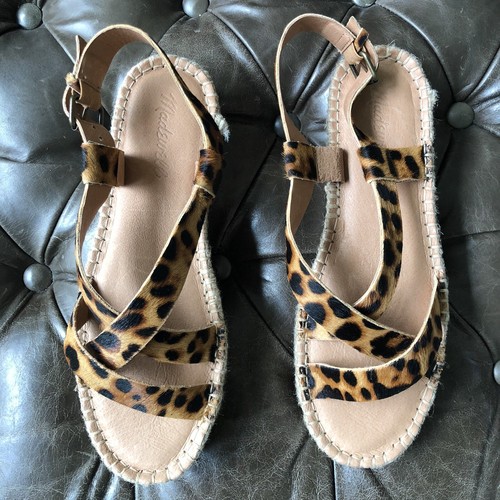 NEW Madewell 7.5 Malia Asymmetrical Espadrille Sandal Leopard Calf Hair AM198 - Picture 6 of 11