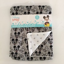 NEW Disney Baby Mickey Mouse Black White Cozy Reversible Blanket
