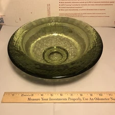 Fire & Light Recycled Glass 10.75” Wide Lipped Bowl Olive Green Very Nice