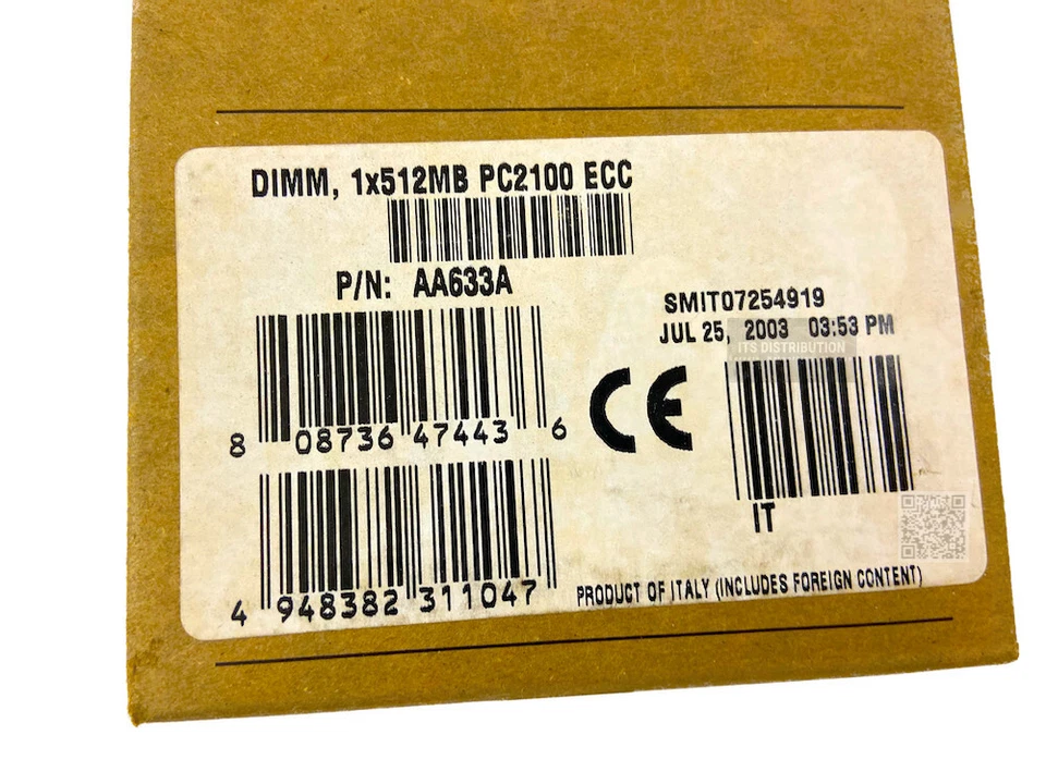 AA633A I New Sealed HP 512MB DDR SDRAM Memory Module 266MHz DDR266/PC2100 ECC - Image 2 of 4