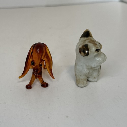 Vintage Dog Figurines Blown Glass Amber Dachshund Japan Ceramic Scottie - Picture 2 of 8
