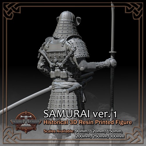 Feudal Japan Samurai 1 - 3D Resin Printed Figure Model Kit - Scale 90mm to 300mm - Picture 8 of 15