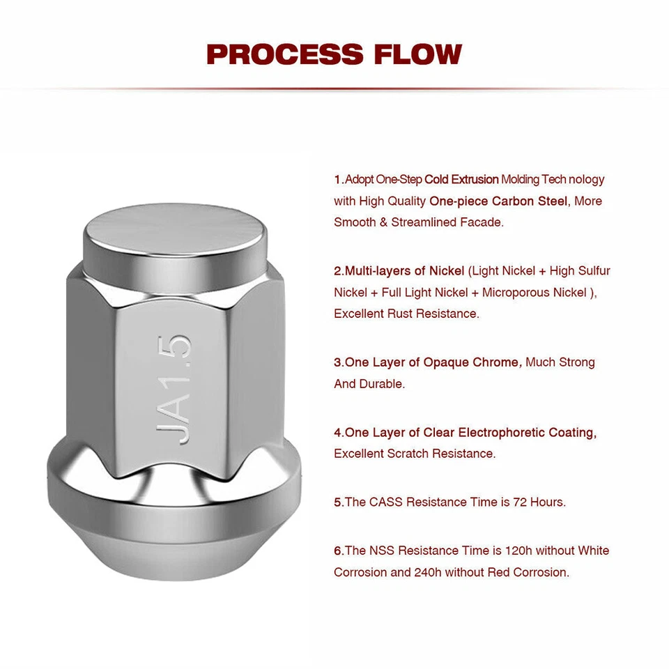 20 piezas tuercas abultadas bellota 12x1,5 cromadas tuerca de rueda automotriz aptas para Ford D8L5 Foto 3 de 4