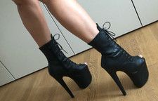 Pole Dancer Peep Toe Snakeskin Platform Ankle Boots Stripper Stiletto High Heel
