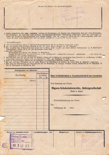 Carta de porte Reichsbahn 1942 sala sala a Neukirch cacao chocolate - Imagen 2 de 2