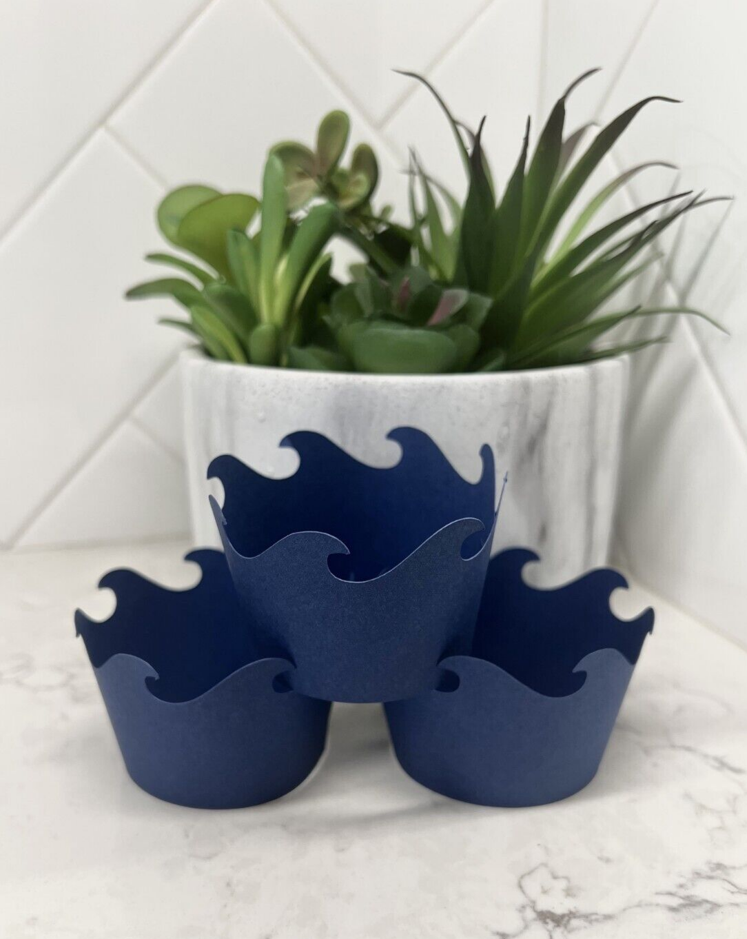 12 - Blue Wave Cupcake Wrappers, Baby Shark, Ocean Luau Mermaid Pirate Nautical-image