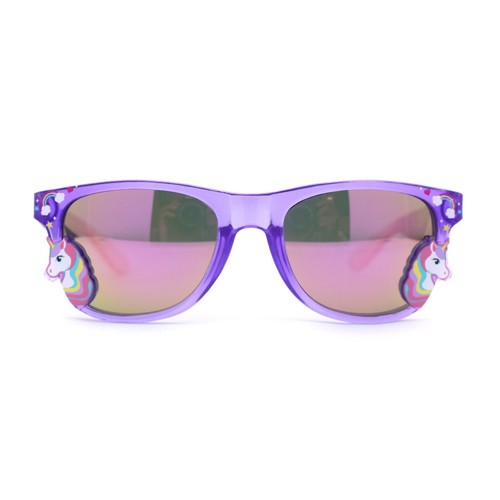 Girls Kid Size Rainbow Unicorn Badge Horn Rim Sunglasses - Picture 17 of 21