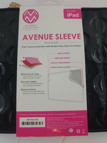 Fashion Nation Macbeth Collection Nico Black  iPad Sleeve Zipper Case New + Extr - Picture 3 of 6