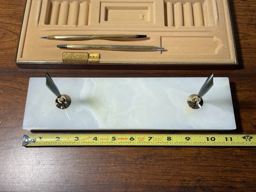 Cross White Pedrara Onyx 10K Gold Filled Pen + Pencil Desk Set w/Original Box - Picture 6 of 24