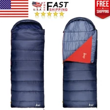 Outdoor Shadow Mountain 30-Degree Hooded Rectangular Sleeping Bag Blue 35"x88"