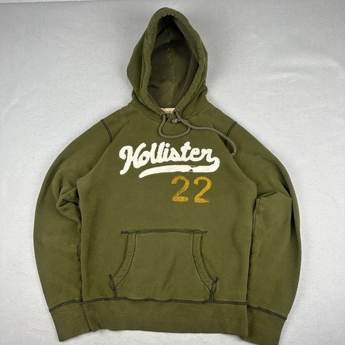 Vintage Y2K Hollister Hoodie Mens Medium Green Thermal Surf Sweatshirt Preppy