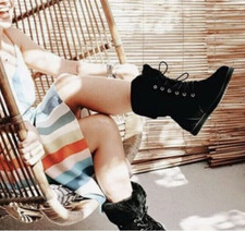 Emu Australia Anthropologie 6 Black Suede Shoreline Weather Boots Lace-up New