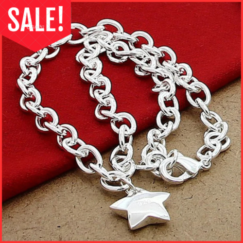 925 Sterling Silver Star Pendant 18 Inch Woman Chain Necklace Fashion Jewelry - Picture 1 of 12
