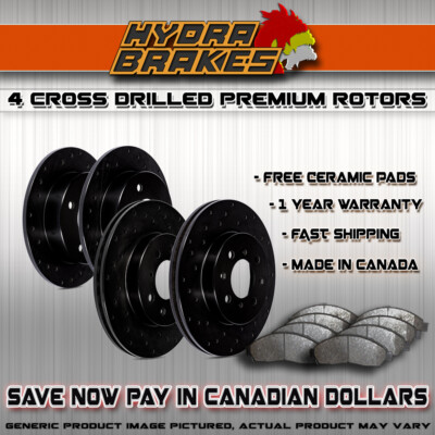 FITS 2005 2006 2007 FORD CROWN VICTORIA Drilled Brake Rotors CERAMIC BLK