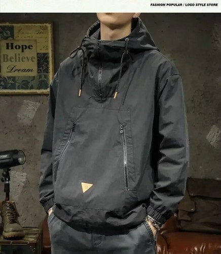 Outdoor Workwear Hooded Jacket Loose Fit Japanese Half Zipper Spring Autumn - Picture 16 of 26