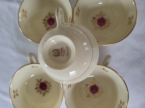 Lot of 5 Rhodora by Lenox P-471 Tea Cup USA Rose with Gold Leaves & Trim - Picture 4 of 6