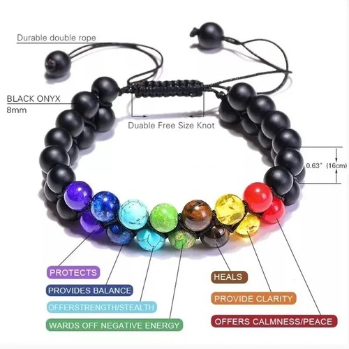 7 chakras doble capa pulsera de piedra de lava natural curación Reiki - Imagen 3 de 5