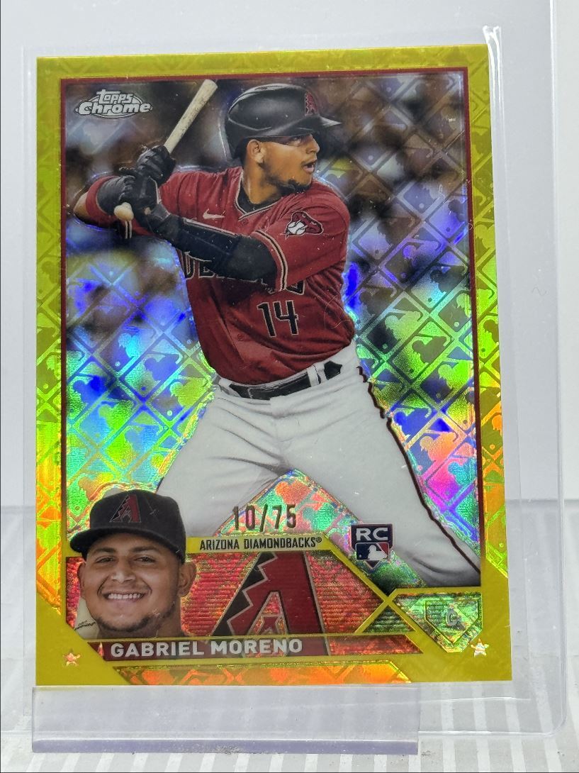 GABRIEL MORENO 2023 TOPPS CHROME ROOKIE LOGOFRACTOR YELLOW RC /75 Q3249