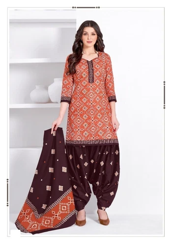 Indian Pakistani Womens Printed Suit Dress Stitched Shalwar Kameez Dupatta Salwar