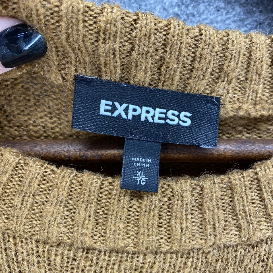 Express Sweater Pullover Men XL Brown Knit Crew Neck Long Sleeve Regular Fit - Image 3 of 4