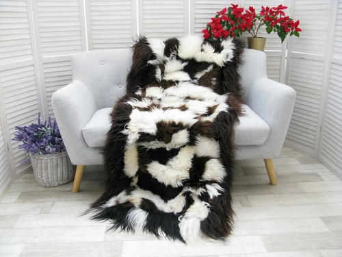 Tappeto islandese patchwork pelle di pecora vera pelliccia morbida naturale shaggy DM25 - Foto 6 di 12