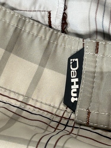 Da Hui Swimming Trunks Mens W34 Shorts Plaid Beach Logo Light Weight Beige - Picture 5 of 8