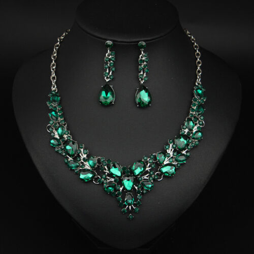Jewelry Set Women Bridal Crystal Rhinestone Necklace Earrings Wedding Party Gift - Picture 36 of 150