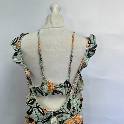 Abito floreale con dettagli Anthropologie Halter. Verde/Arancione/Crema. Regno Unito 20. Prezzo consigliato £140 - Foto 5 di 6