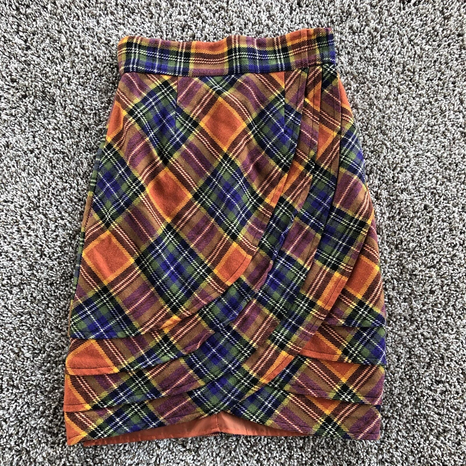 Falda a Cuadros Naranja Plenty by Tracy Reese Anthropologie Forrada Lana Para Mujer Talla 4