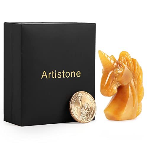 Jade Stone Unicorn Figurines 2 Inch Hand Carved Unicorn Gem Yellow Jade 2inch - Picture 6 of 7