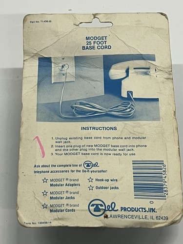 VTG New Modget Telephone Extension Cord 25 FT Gray Modular Phone Line NOS - Picture 2 of 7