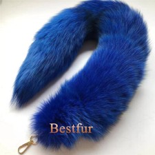 28"39"47" Real Fox Fur Tail Dyed Blue Fox Fur Tail Keychain Furry Cosplay Toys