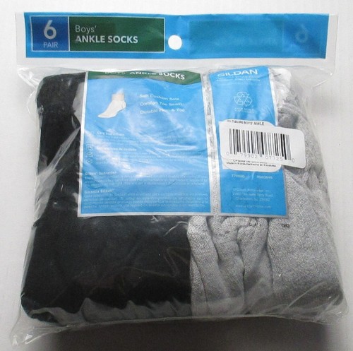 New Boys Size L 3-9 Shoe Size Gildan 6 Pair Ankle Socks - Picture 2 of 2