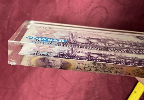 $10 Dollar Canadian Bill Encased Lucite Or Plastic 1971 Paperweight POLYSAR Vtg - Picture 8 of 13