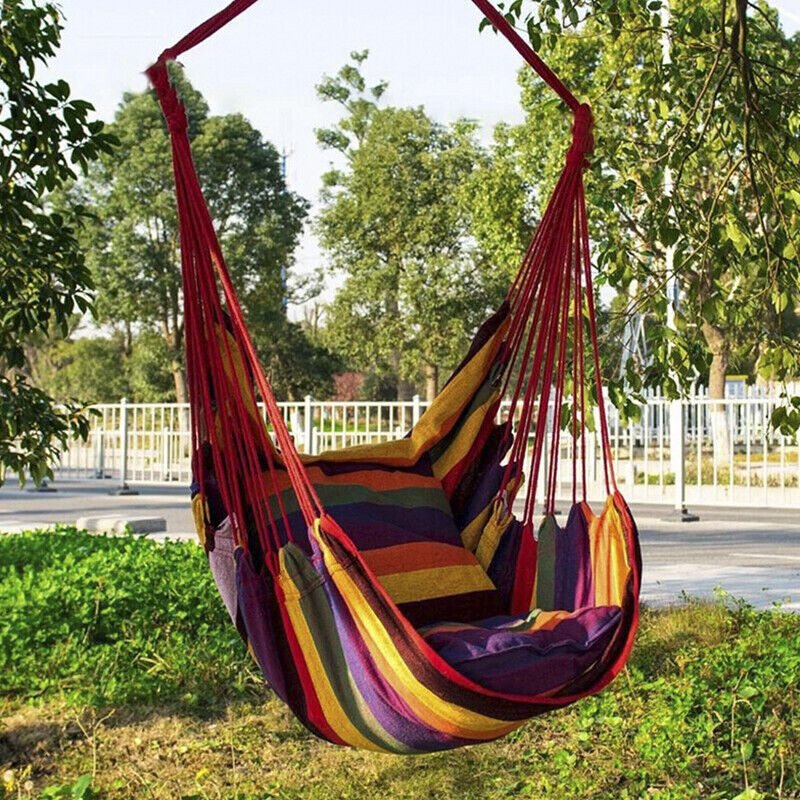 Garden Deluxe Hanging Hammock Chair Swing Outdoor/Indoor Camping W/ 2 Pillow - Picture 11 of 15