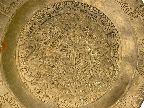 "Placa de cobre martillada calendario maya vintage ~ firmada HECHO EN MEXICO JGG ~ 8""" - Imagen 3 de 7