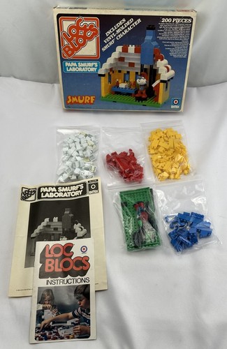 1982 Loc Blocs Papa Smurfs Laboratory Complete in Great Condition FREE SHIPPING