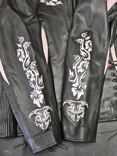 Milwaukee Leather Black Motorcycle Jacket Pink Embroidery XL Heavy Women’s - Picture 6 of 16
