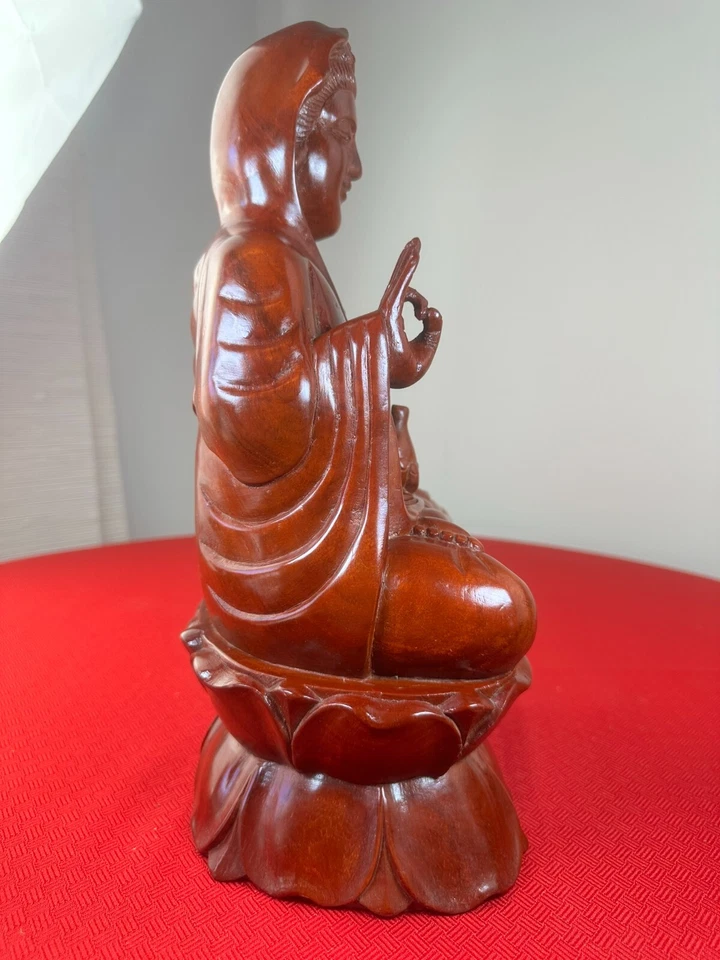 De Colección Coleccionable Original Guanyin Palo de Rosa Mudra Buda Flor de Loto Estatua Decoración Foto 4 de 4