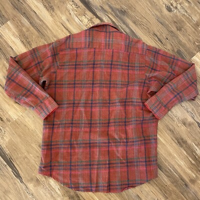 Men's Vintage 80s Sears Roebuck Single Needle Wool Plaid Button Up