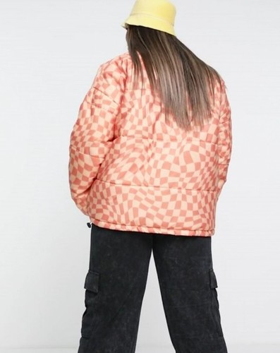 DAISY STREET PLUS RELAXED PUFFER JACKET IN ORANGE WAVY PRINT SIZE UK 22 - Picture 3 of 8