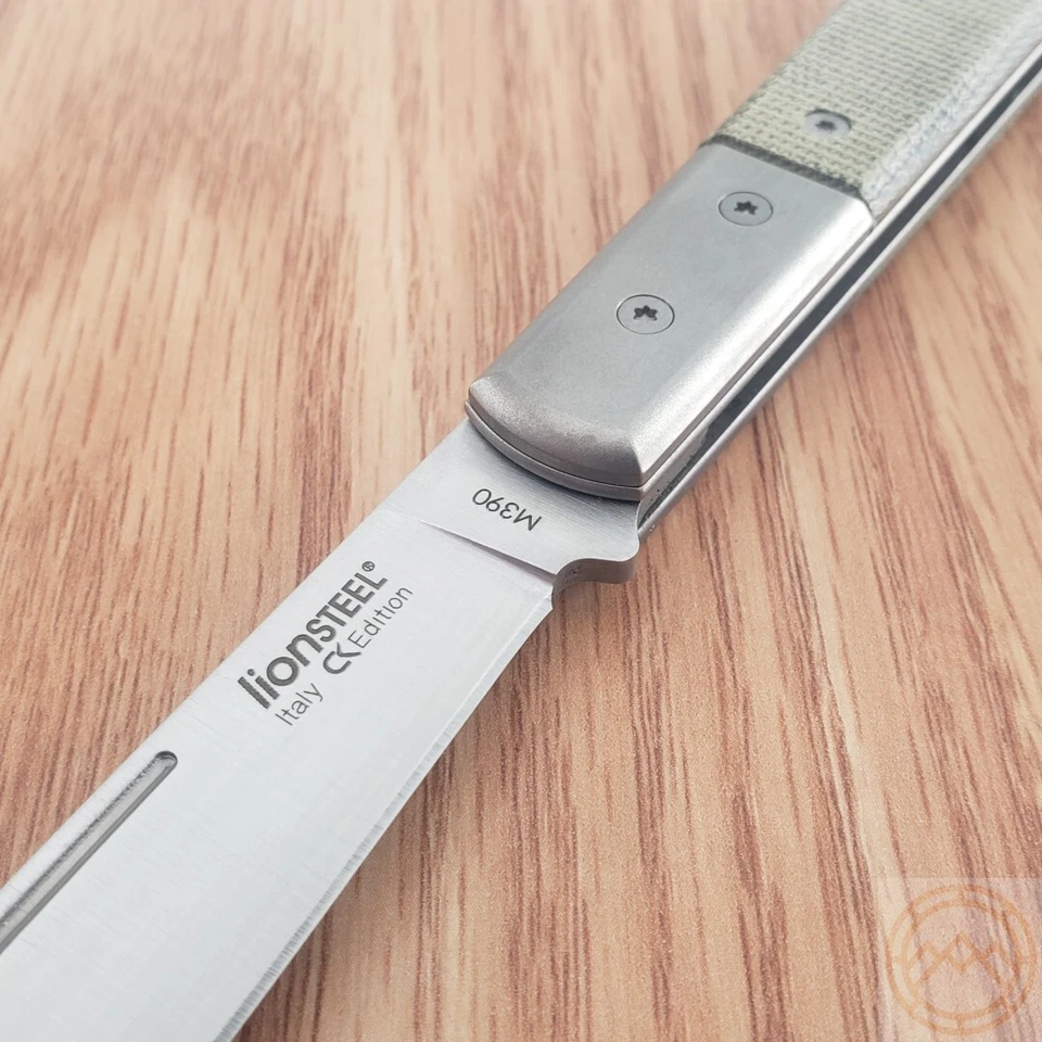 Cuchillo Plegable LionSTEEL Barlow 3" M390 Acero Cabeza Redonda Hoja Mango Micarta Foto 3 de 4