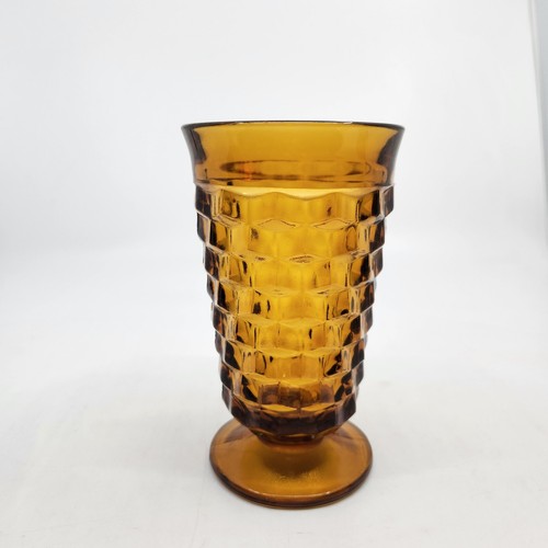 Vintage Indiana Glass Whitehall Cubist Amber Iced Tea Footed Glass Tumbler - Picture 1 of 12