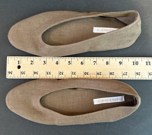 Zapatos para mujer Zara sin cordones planos EUR talla 37 lino tostado suela de cuero punta puntiaguda - Imagen 10 de 11