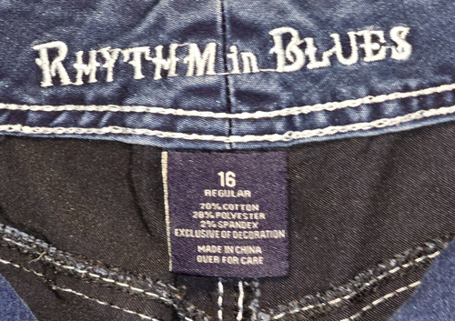 RHYTHM IN BLUES SIZE 16 REG BOOT CUT FIT STRAIGHT LEG WOMENS JEANS EMBROIDERED - Picture 2 of 9