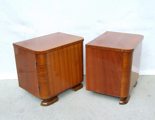 Pair of Art Deco Bedside Cabinets, Nightstands. Vintage Antique Walnut Tables. - Picture 9 of 11
